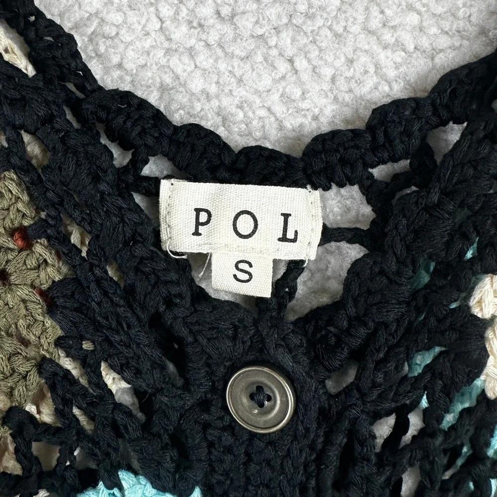 POL Crochet Granny Square Mini Dress Womens Small Black Boho‎ Festival FWT240